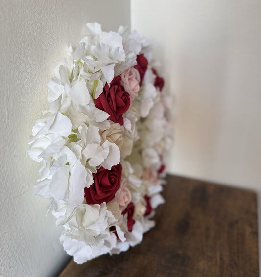 Artificial Home Decoration White Hydrangea with Roses Wreath White & Red Pink