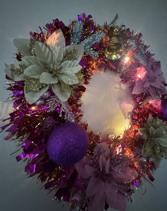 Christmas Wreath Purple and Gold with Lights for Front Door Christmas Wreath UK