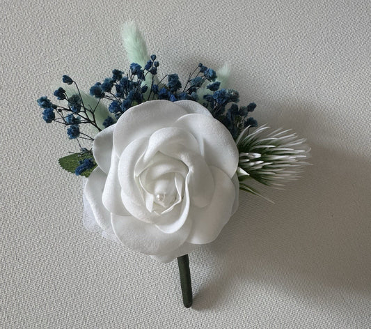 Corsage Wedding Boutonniere White Rose Artificial With Dried Flowers For Groom