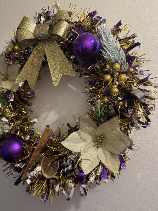 Christmas Wreath Purple and Gold with Lights for Front Door Christmas Wreath UK