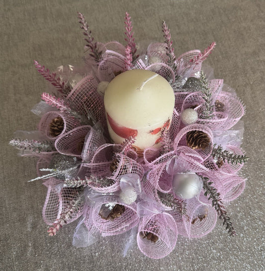 Christmas Table Centerpiece Made with Mesh +Decorative Candle Include Candle New