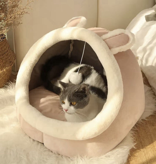 Cat Beds for Indoor with Hanging toy Small Dog Cave Bed Kitten Tent House Size S