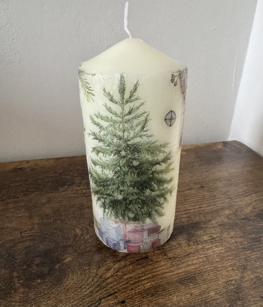 Christmas Pillar Candle Handmade – Holiday Table Centrepiece Home Decor
