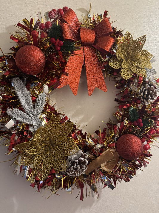 Christmas Wreath Red and Gold with Lights Christmas Decoration Front Door Decor