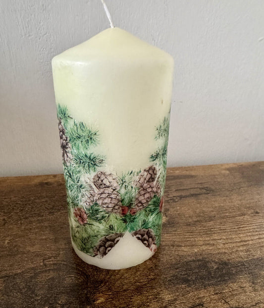 Christmas Pillar Candle Handmade – Holiday Table Centrepiece Home Decor