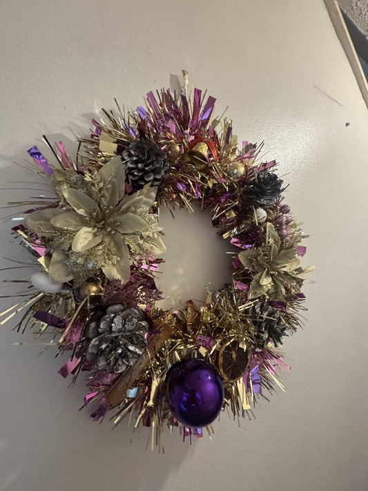 Christmas Wreath Pink and Gold with Lights Christmas Decoration Xmas Wreath