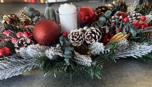 Christmas Candle Centrepiece Table Decoration With Dried Eucalyptus Pine Cone Uk
