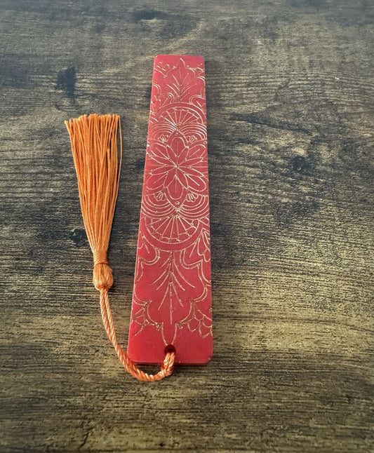 Bookmarks Red Background And Gold Embossed Stripe