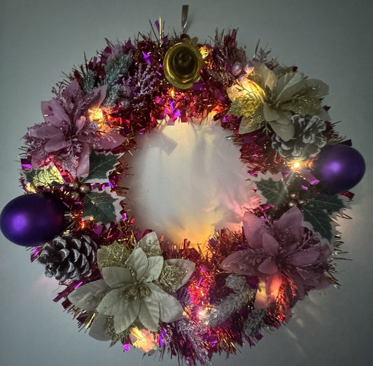Christmas Wreath Purple and Gold with Lights for Front Door Christmas Wreath UK