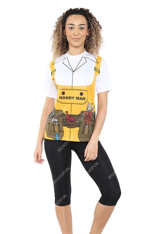Wickedfun Women Men Handy Man Yellow Printed T-Shirt-1