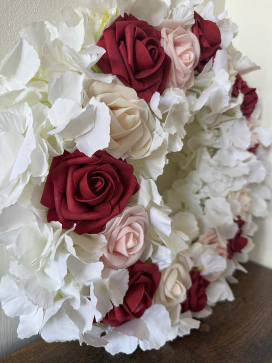 Artificial Home Decoration White Hydrangea with Roses Wreath White & Red Pink