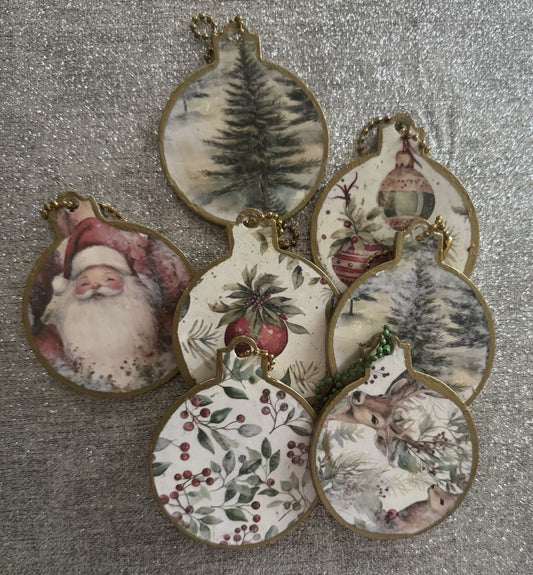 6 Pieces Vintage Flat Baubles Christmas Tree Decorations Hanging Ornaments Xmas