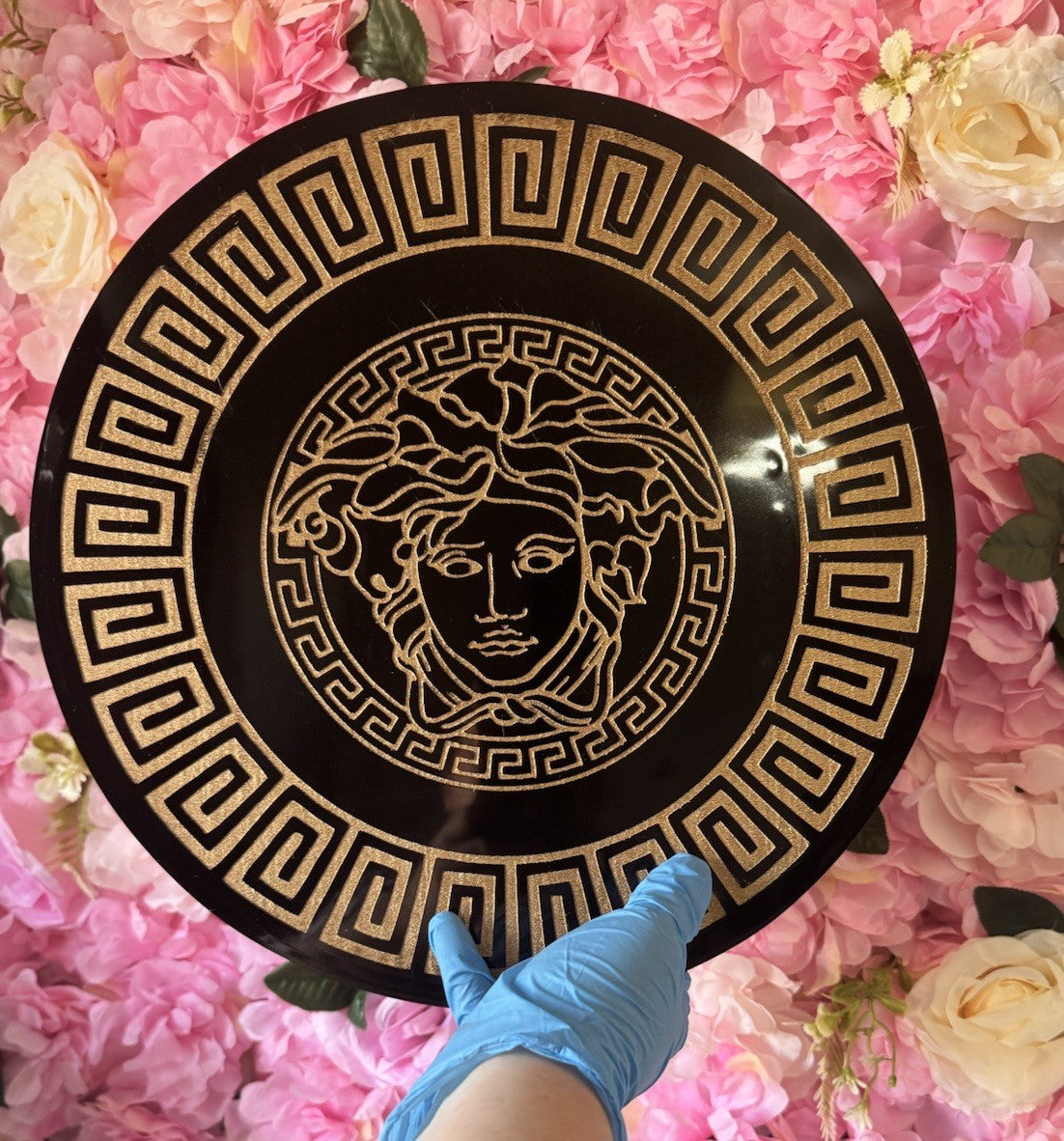 35 cm Medusa Embossed  Dining Table Mat Handmade Resin Art  Black With Gold