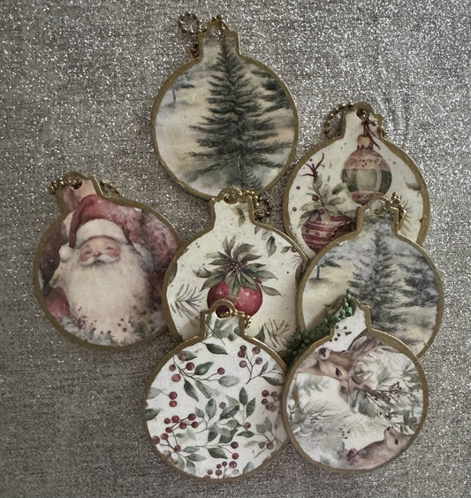 6 Pieces Vintage Flat Baubles Christmas Tree Decorations Hanging Ornaments Xmas