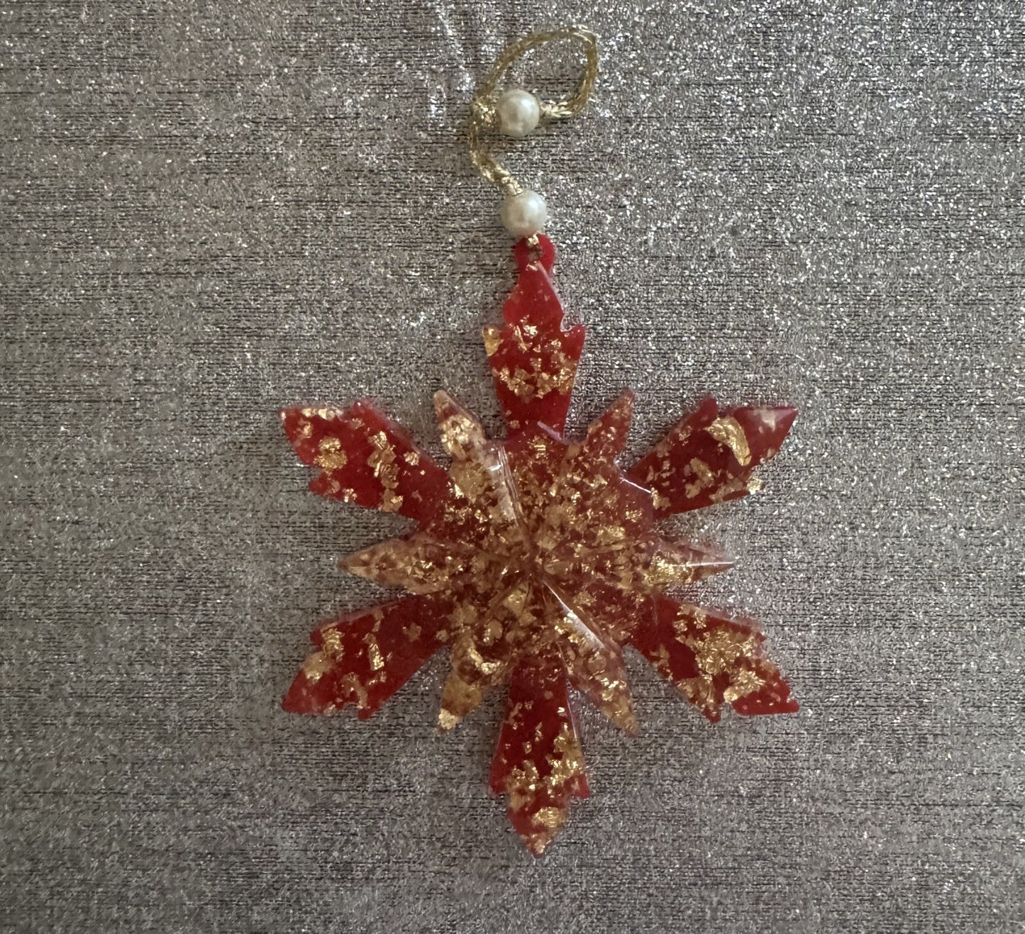 5 Pieces Resin Snowflake Red and Gold Christmas Ornaments Decorations for Home