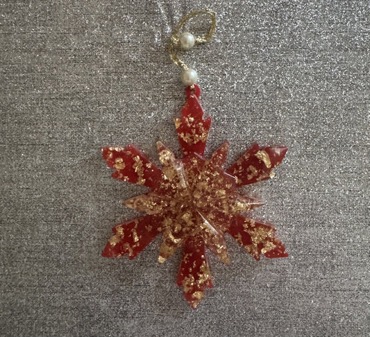5 Pieces Resin Snowflake Red and Gold Christmas Ornaments Decorations for Home