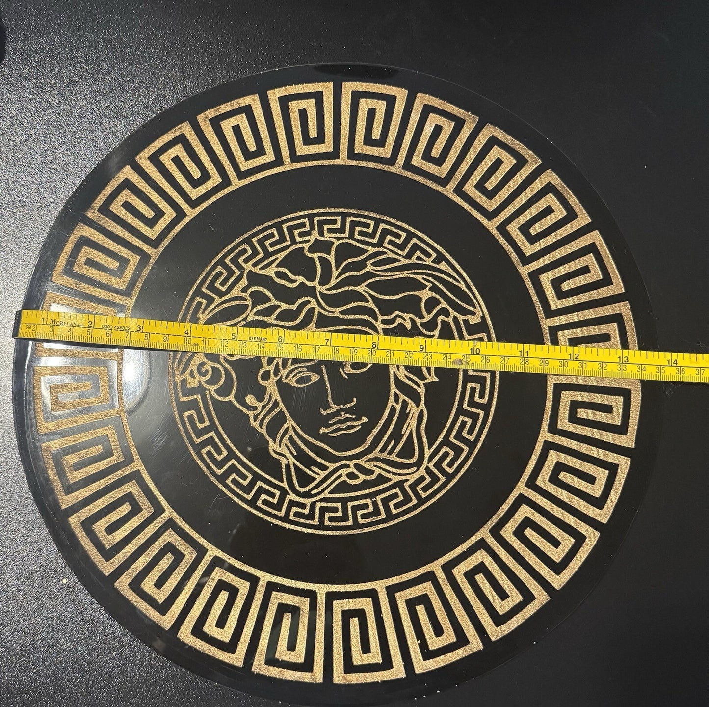 35 cm Medusa Embossed  Dining Table Mat Handmade Resin Art  Black With Gold