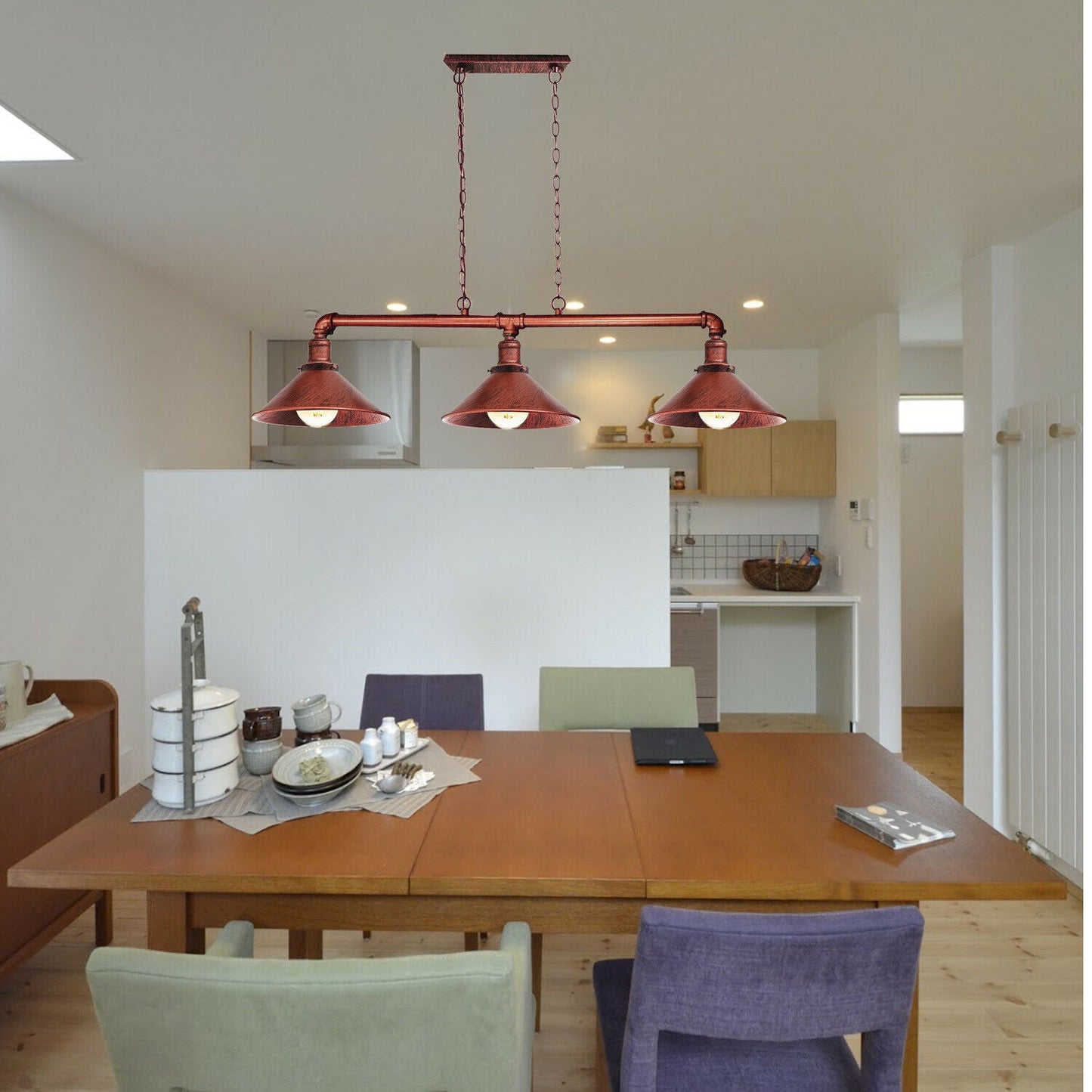 3 Way Pendant Vintage  Metal Ceiling Pipe Steampunk Light ~1124-0